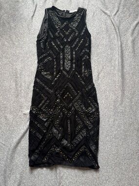 Parker Black Beaded Sheath Dress - Sleek Evening Dress